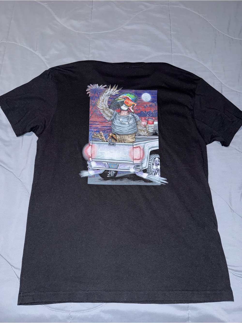 Men's Black Short-Sleeve Graphic Tee with Tropical Eagle Back Print